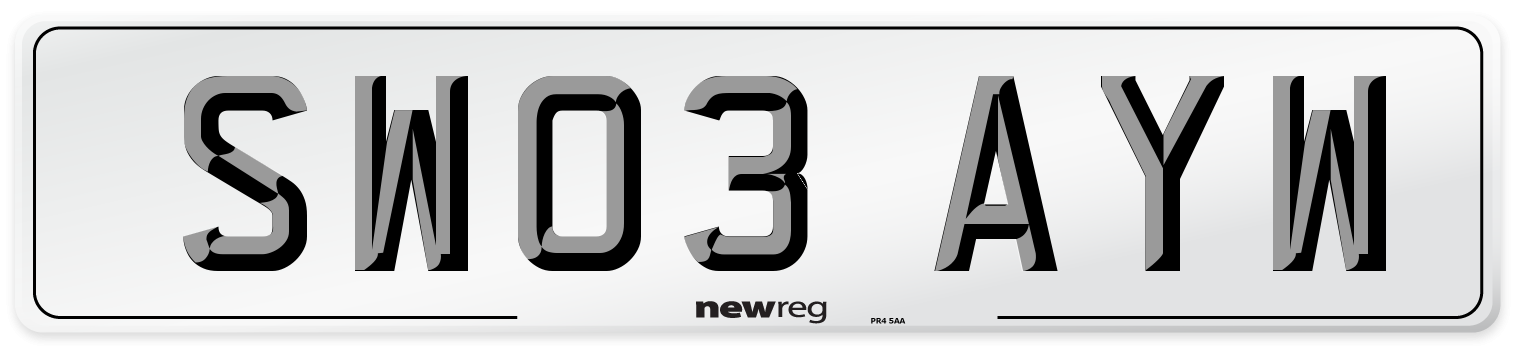 SW03 AYW Number Plate from New Reg